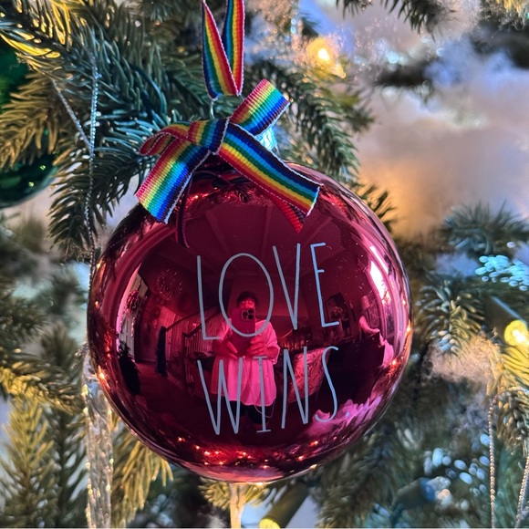 NEW! Red Glass “Love Wins” Pride Christmas Ornament - Picture 1 of 6